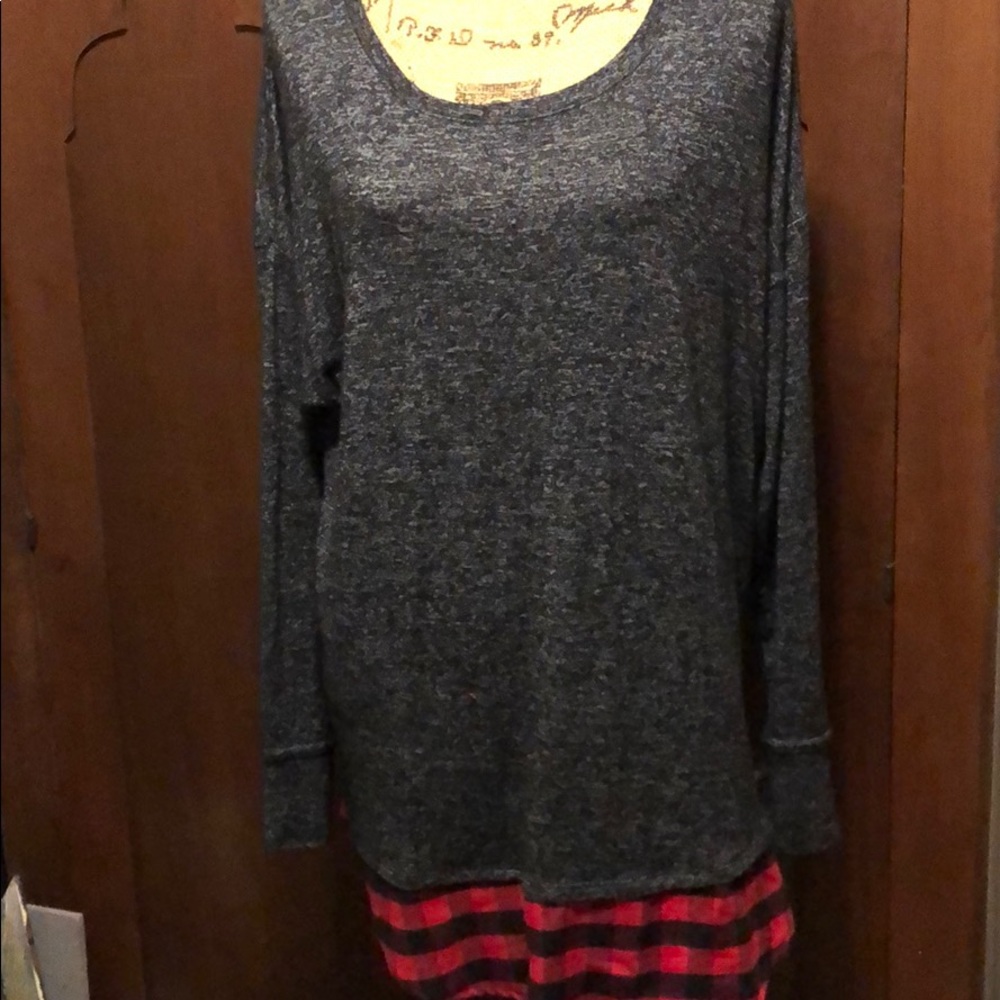 Long sleeve tee with red and black plaid